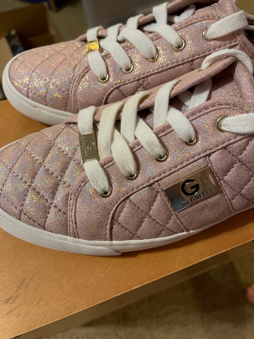 G by Guess Quilted Glitter Pink Sneakers with White Laces. Vintage.